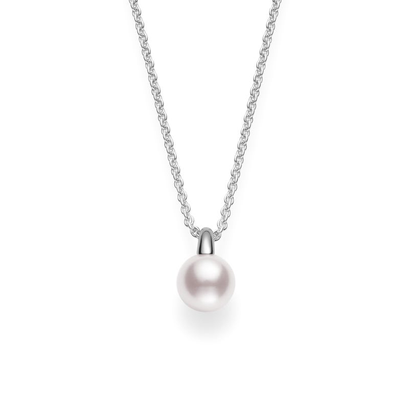 8x18mm White Akoya Cultured Pearl Pendant Necklace 