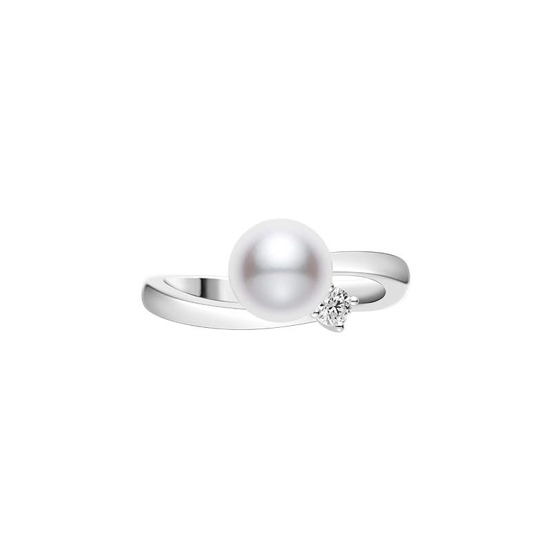 Cherish Love Akoya Cultured Pearl and Diamond Ring in 18K