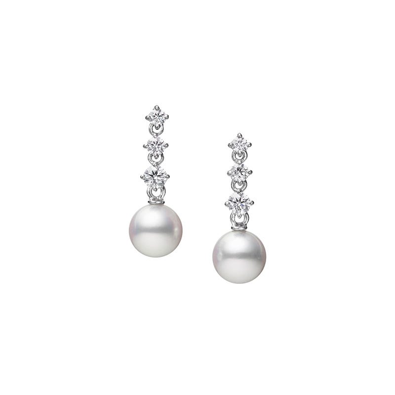 White Gold Pearl Earrings, Morning Dew Earrings - Mikimoto