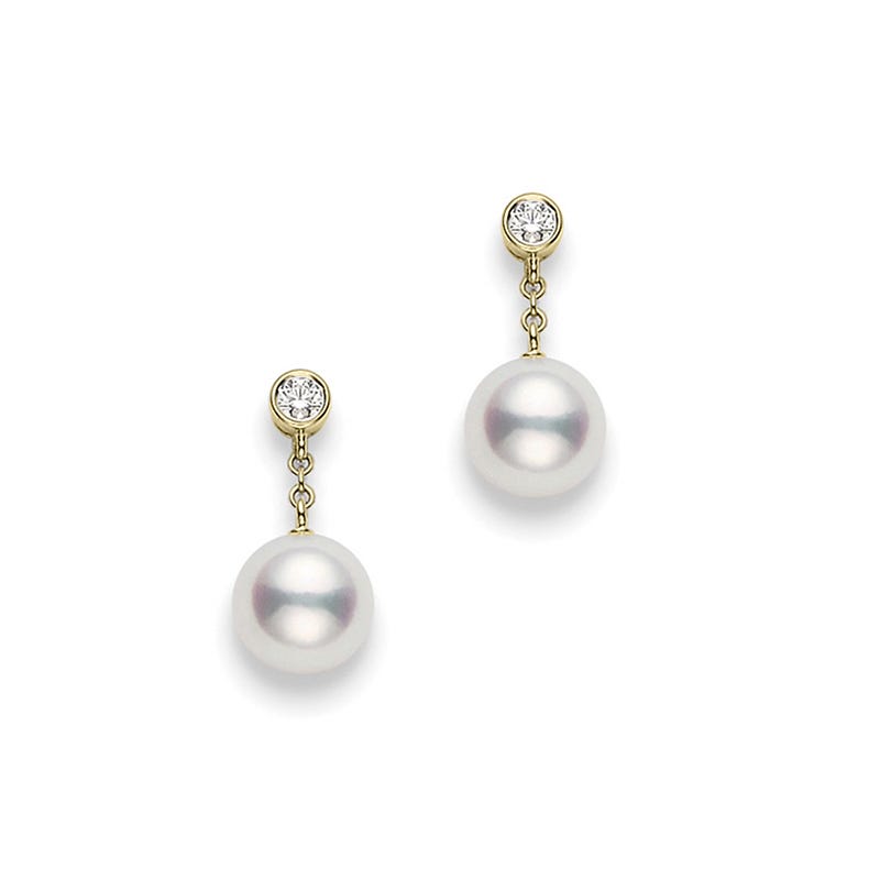 MIKIMOTO ミキモト アコヤ真珠 7.8-6.2mm ダイヤ イヤリング K18